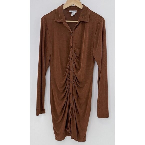 Just Polly Women’s Brown Stretch Slinky Knit Bodycon Dress Size XL Boho Hippie - Picture 1 of 10